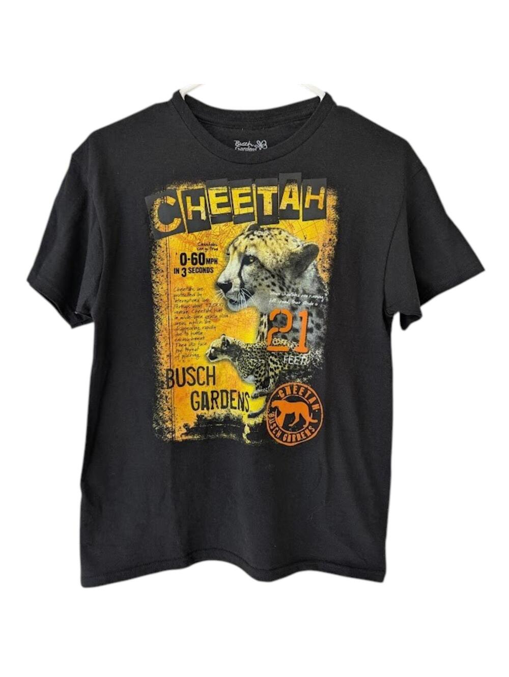 Busch Gardens Shirt Youth Large L Black Cotton Cheetah Facts Racing Graphic Tee